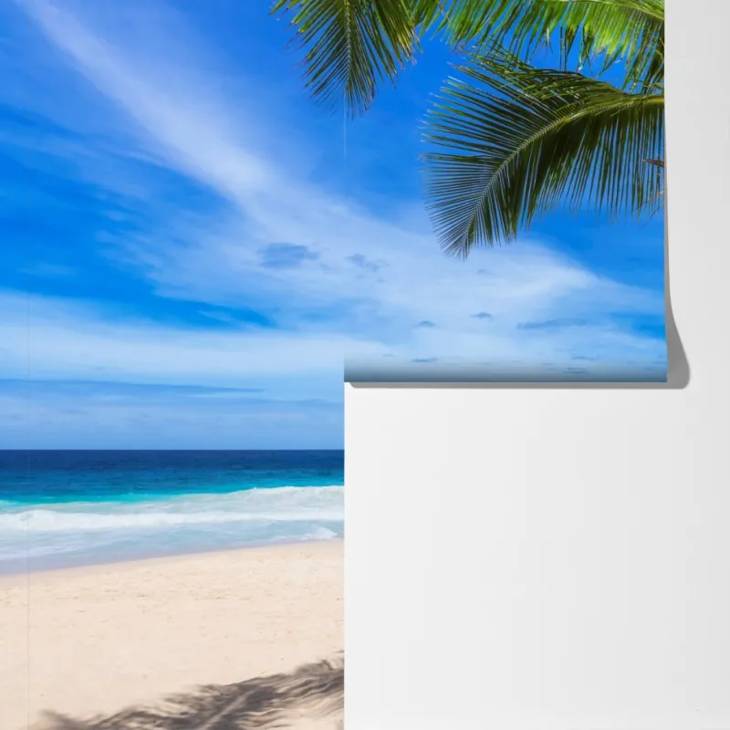 Fototapeta tropikalna plaża z palmą – Wallissimo® Fototapeta tropikalna plaża z palmą – Wallissimo®