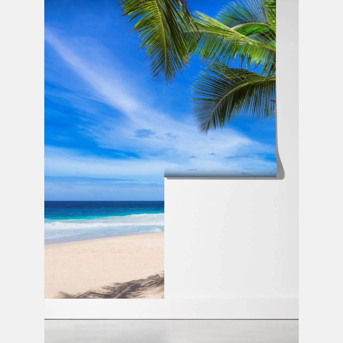 Fototapeta tropikalna plaża z palmą – Wallissimo® Fototapeta tropikalna plaża z palmą – Wallissimo®