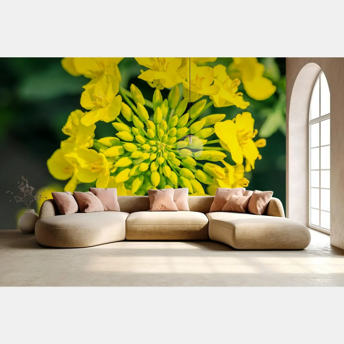 Fototapeta żywy żółty kwiat rzepaku w zbliżeniu – Wallissimo® Fototapeta żywy żółty kwiat rzepaku w zbliżeniu – Wallissimo®