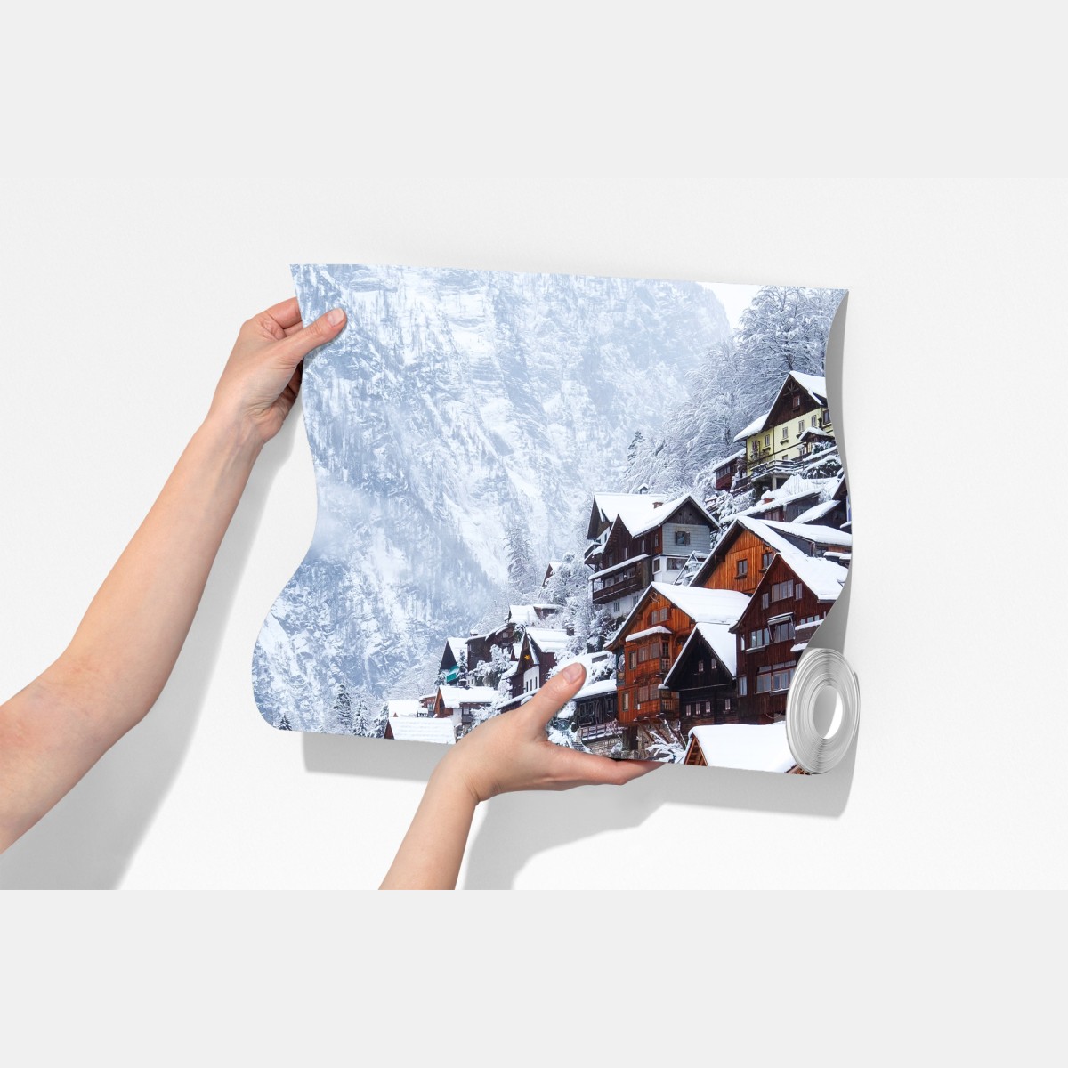 Fototapeta śnieżna wieś Hallstatt nad jeziorem – Wallissimo® Fototapeta śnieżna wieś Hallstatt nad jeziorem – Wallissimo®