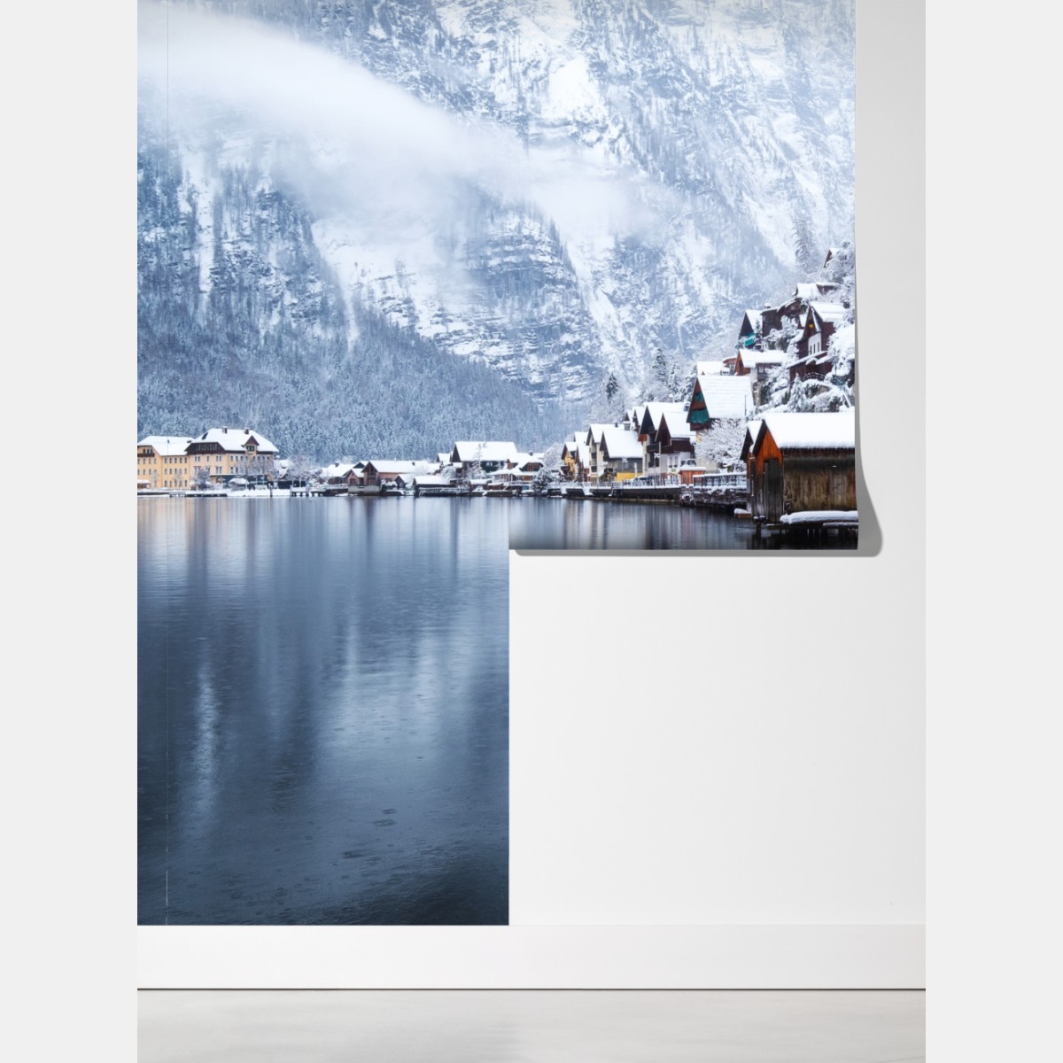 Fototapeta śnieżna wieś Hallstatt nad jeziorem – Wallissimo® Fototapeta śnieżna wieś Hallstatt nad jeziorem – Wallissimo®