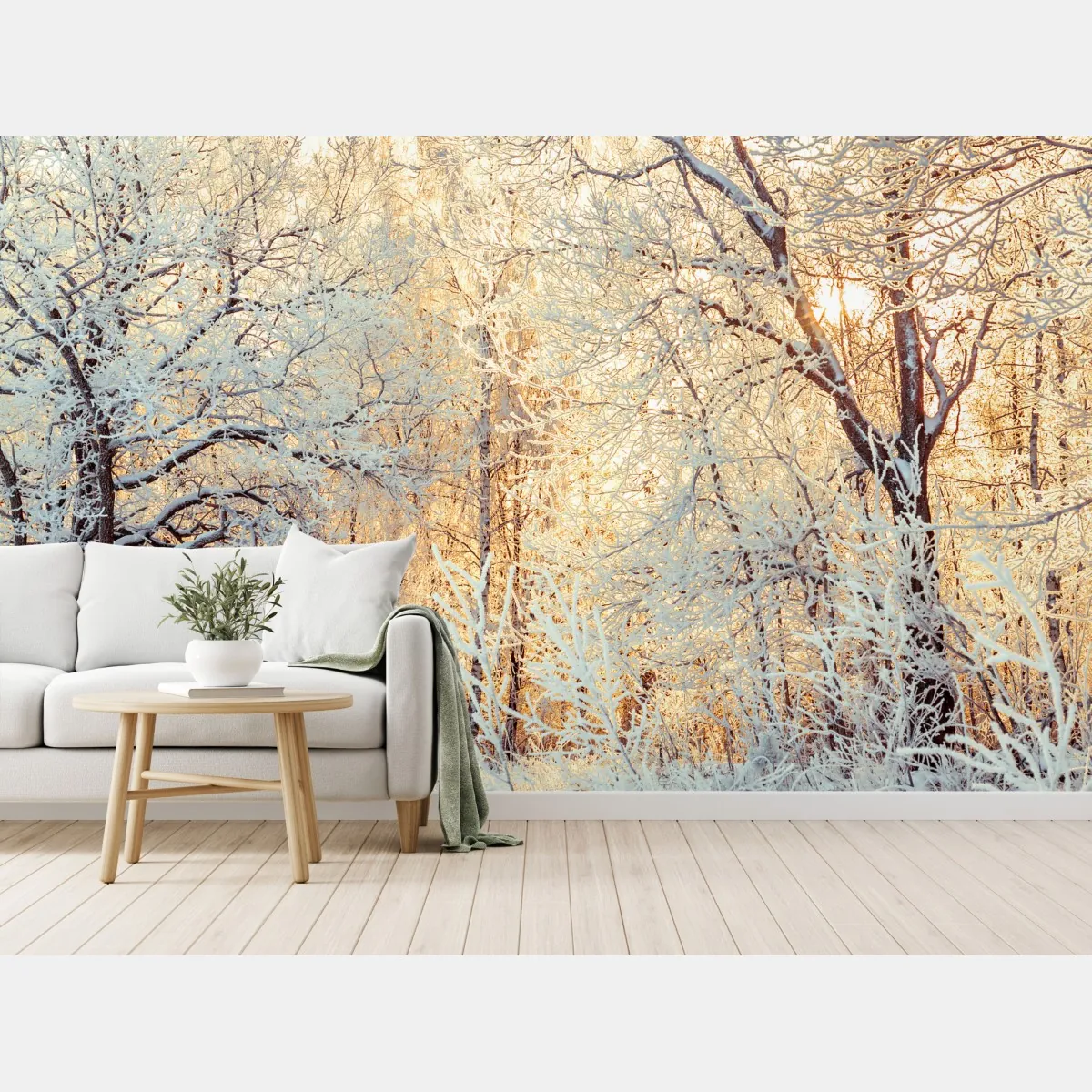 Fototapeta zimowe światło słońca w zaśnieżonym lesie – Wallissimo® Fototapeta zimowe światło słońca w zaśnieżonym lesie – Wallissimo®