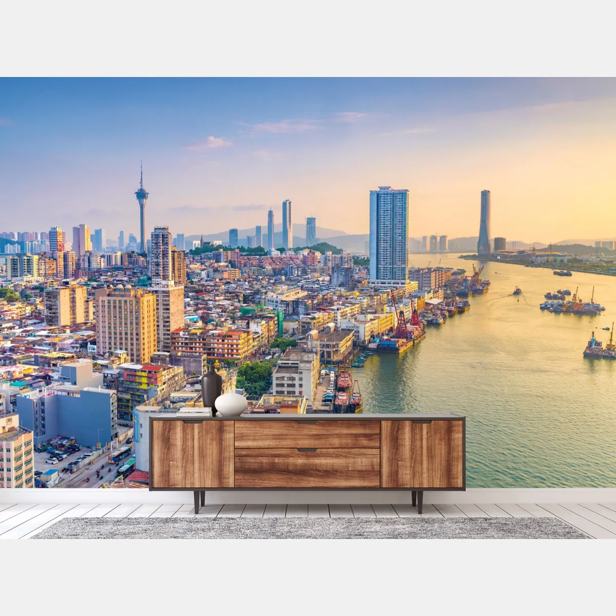 Fototapeta Macao panorama miasta o zachodzie słońca – Wallissimo® Fototapeta Macao panorama miasta o zachodzie słońca – Wallissimo®