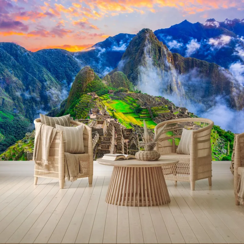 Fototapeta zachód słońca nad Machu Picchu starożytna Inkaska cytadela