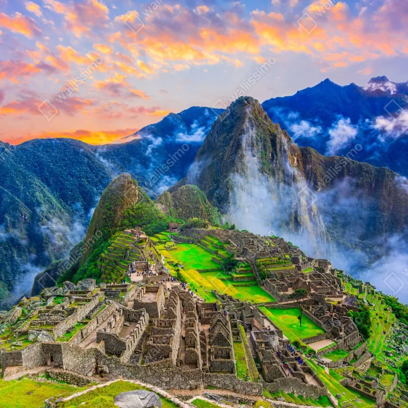 Fototapeta zachód słońca nad Machu Picchu starożytna Inkaska cytadela – Wallissimo® Fototapeta zachód słońca nad Machu Picchu starożytna Inkaska cytadela – Wallissimo®