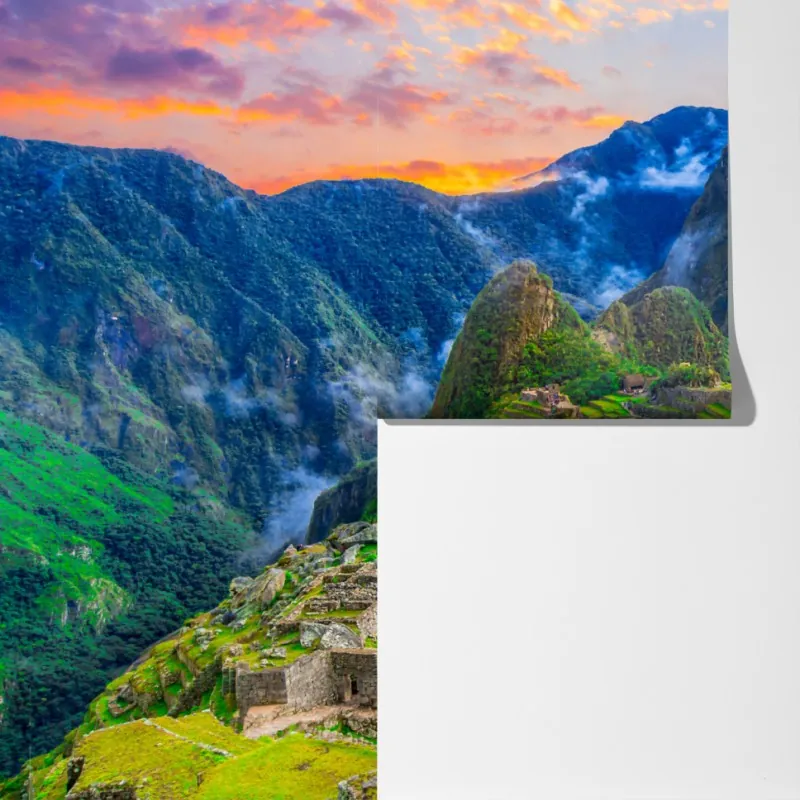 Fototapeta zachód słońca nad Machu Picchu starożytna Inkaska cytadela – Wallissimo® Fototapeta zachód słońca nad Machu Picchu starożytna Inkaska cytadela – Wallissimo®