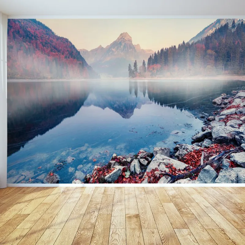 Fototapeta mglisty jesienny poranek nad Obersee, Alpy Szwajcarskie
