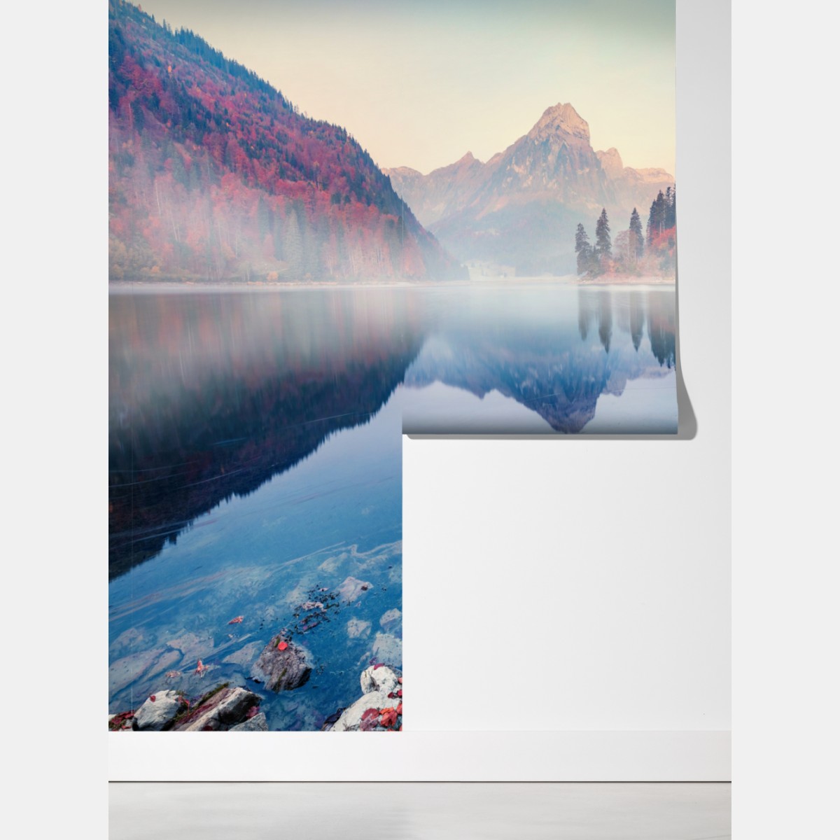 Fototapeta mglisty jesienny poranek nad Obersee, Alpy Szwajcarskie – Wallissimo® Fototapeta mglisty jesienny poranek nad Obersee, Alpy Szwajcarskie – Wallissimo®