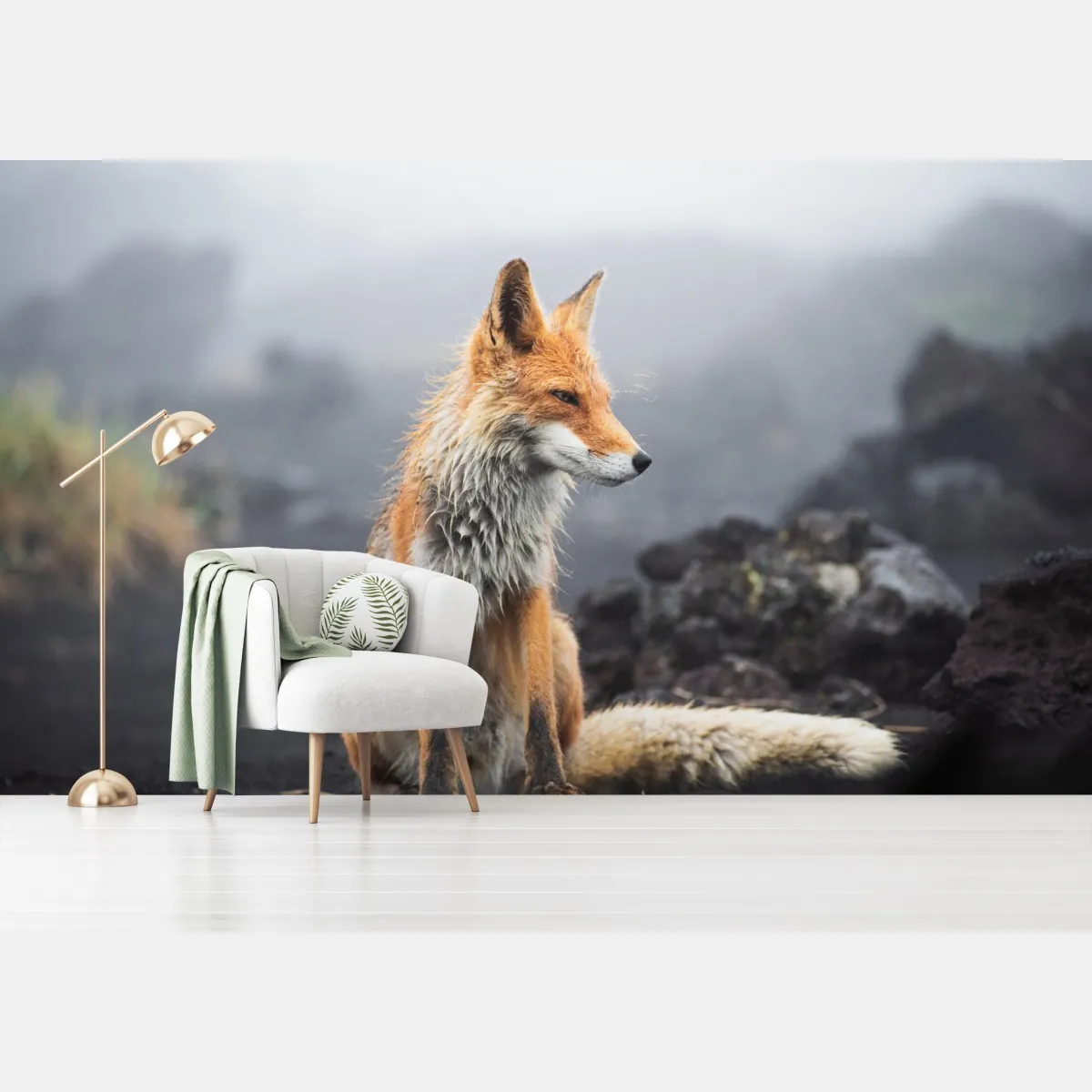 Fototapeta rudy lis w mglistym krajobrazie – Wallissimo® Fototapeta rudy lis w mglistym krajobrazie – Wallissimo®
