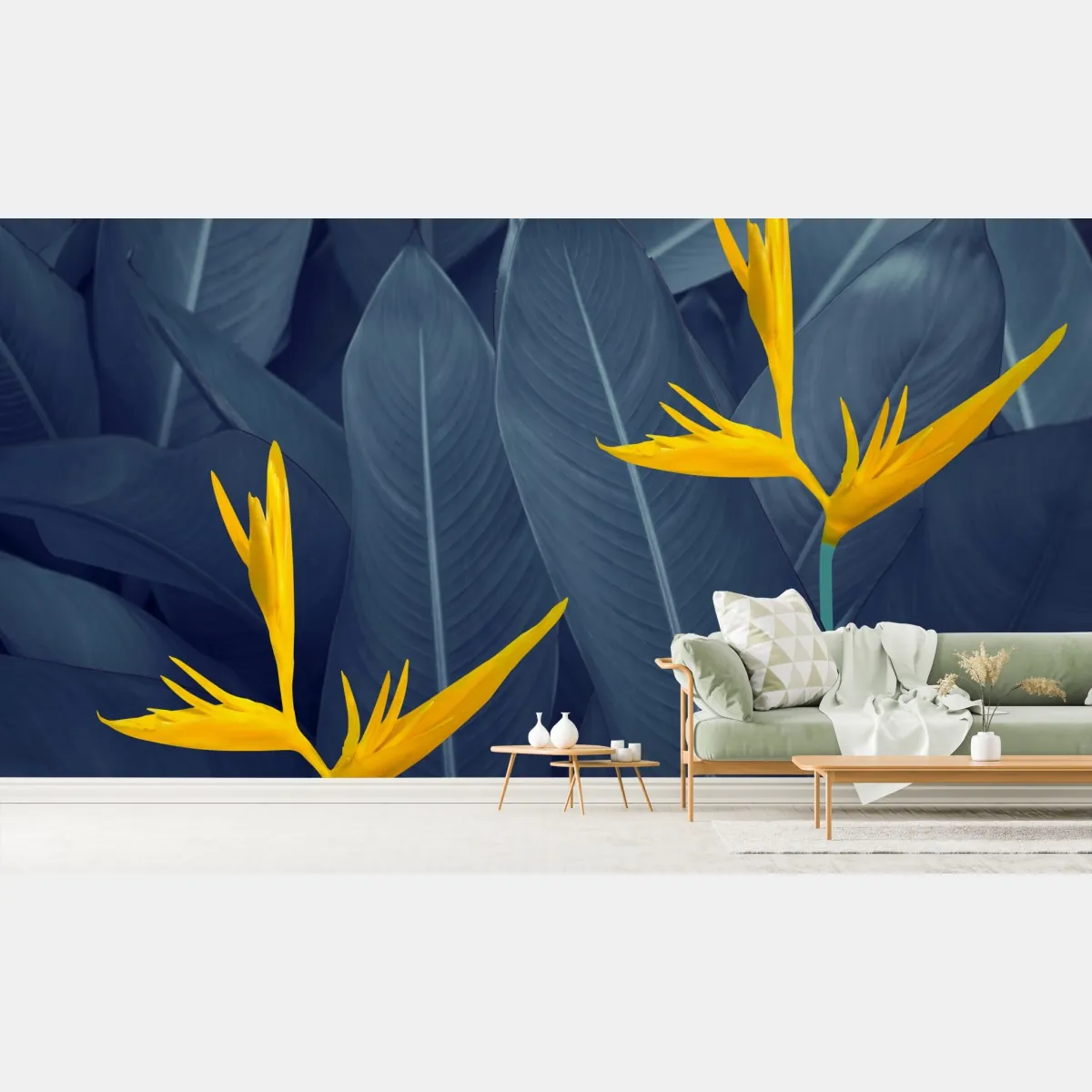 Fototapeta żółta strelicja na niebieskich liściach – Wallissimo® Fototapeta żółta strelicja na niebieskich liściach – Wallissimo®
