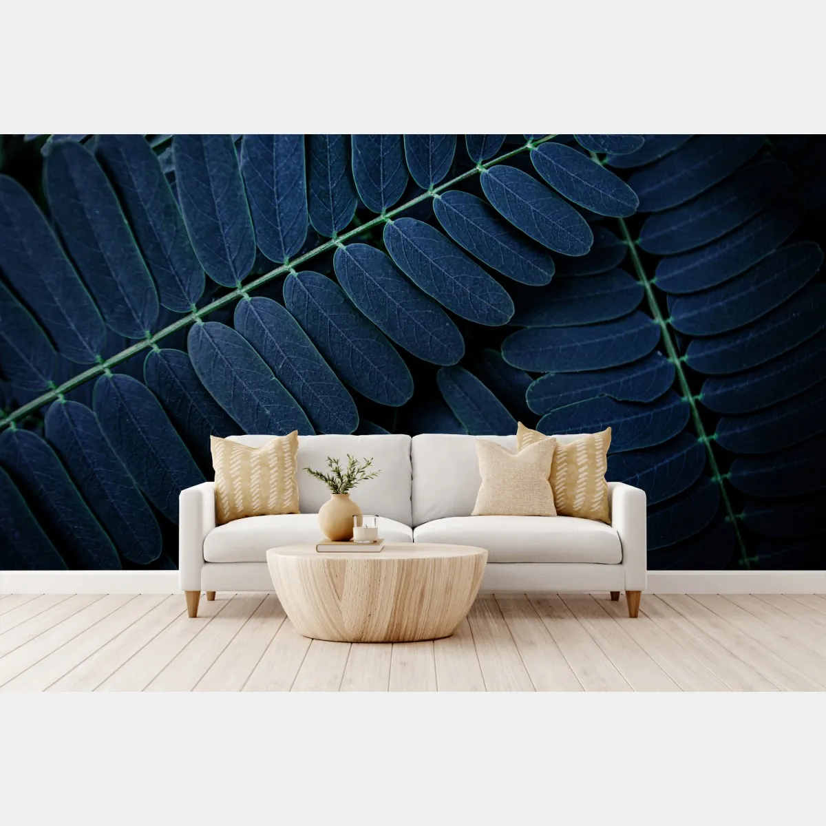 Fototapeta niebieski wzór liści – Wallissimo® Fototapeta niebieski wzór liści – Wallissimo®