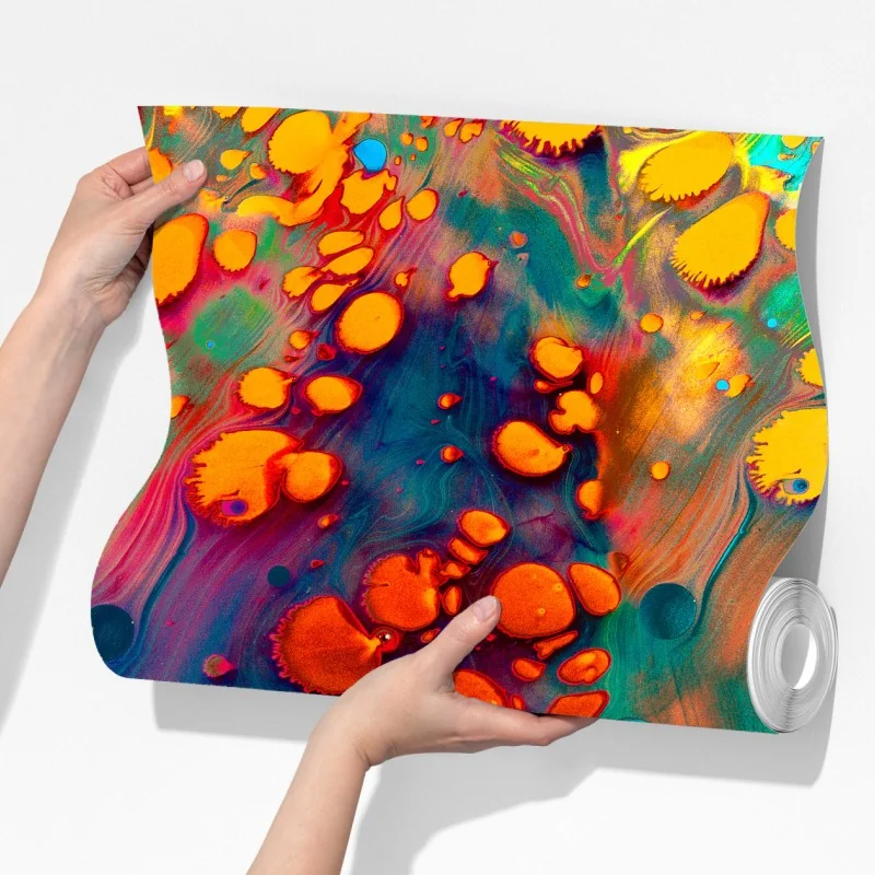 Fototapeta żywe turkusowo-pomarańczowe marmurkowe dzieło – Wallissimo® Fototapeta żywe turkusowo-pomarańczowe marmurkowe dzieło – Wallissimo®