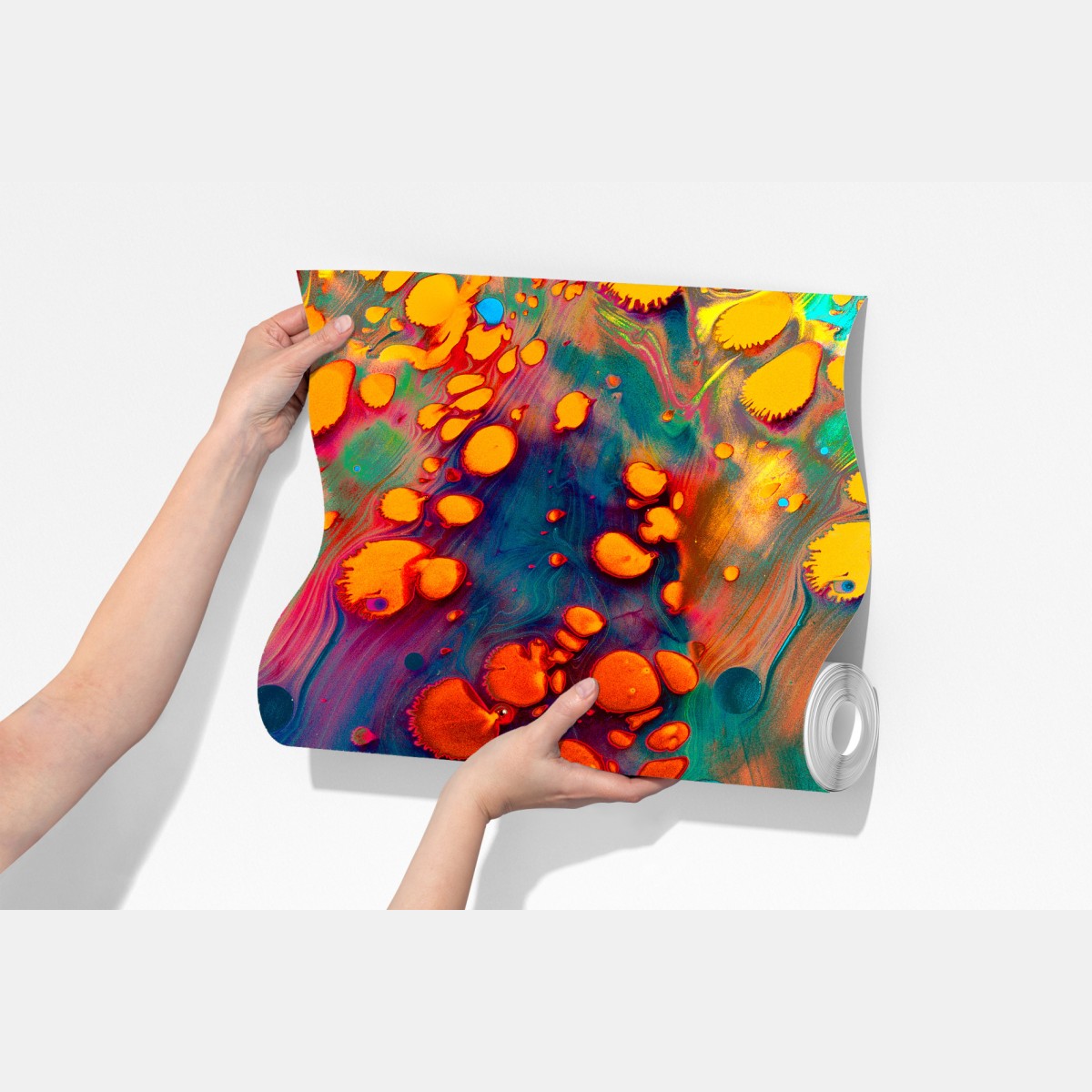 Fototapeta żywe turkusowo-pomarańczowe marmurkowe dzieło – Wallissimo® Fototapeta żywe turkusowo-pomarańczowe marmurkowe dzieło – Wallissimo®