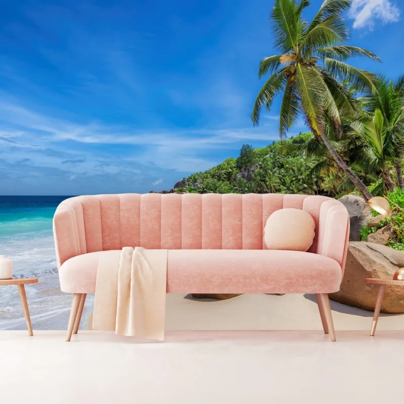 Fototapeta tropikalna plaża z palmami – Wallissimo® Fototapeta tropikalna plaża z palmami – Wallissimo®