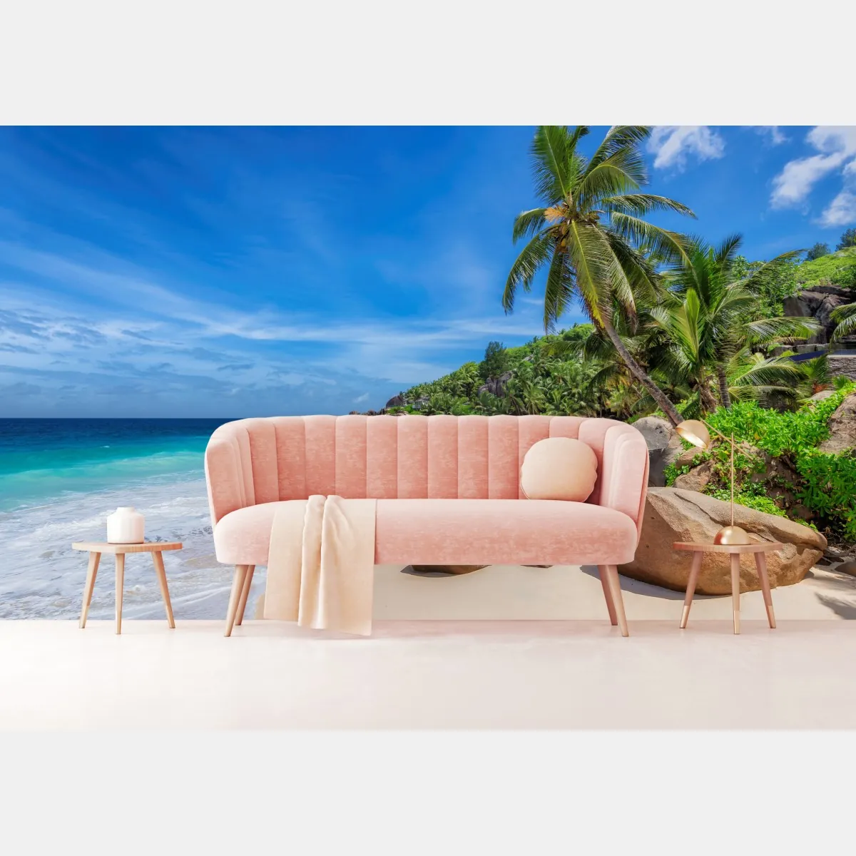 Fototapeta tropikalna plaża z palmami – Wallissimo® Fototapeta tropikalna plaża z palmami – Wallissimo®