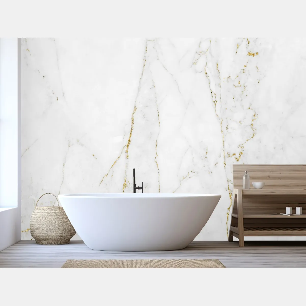 Fototapeta biały marmur ze złotymi żyłkami – Wallissimo® Fototapeta biały marmur ze złotymi żyłkami – Wallissimo®