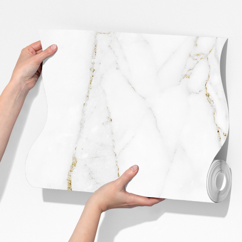Fototapeta biały marmur ze złotymi żyłkami – Wallissimo® Fototapeta biały marmur ze złotymi żyłkami – Wallissimo®