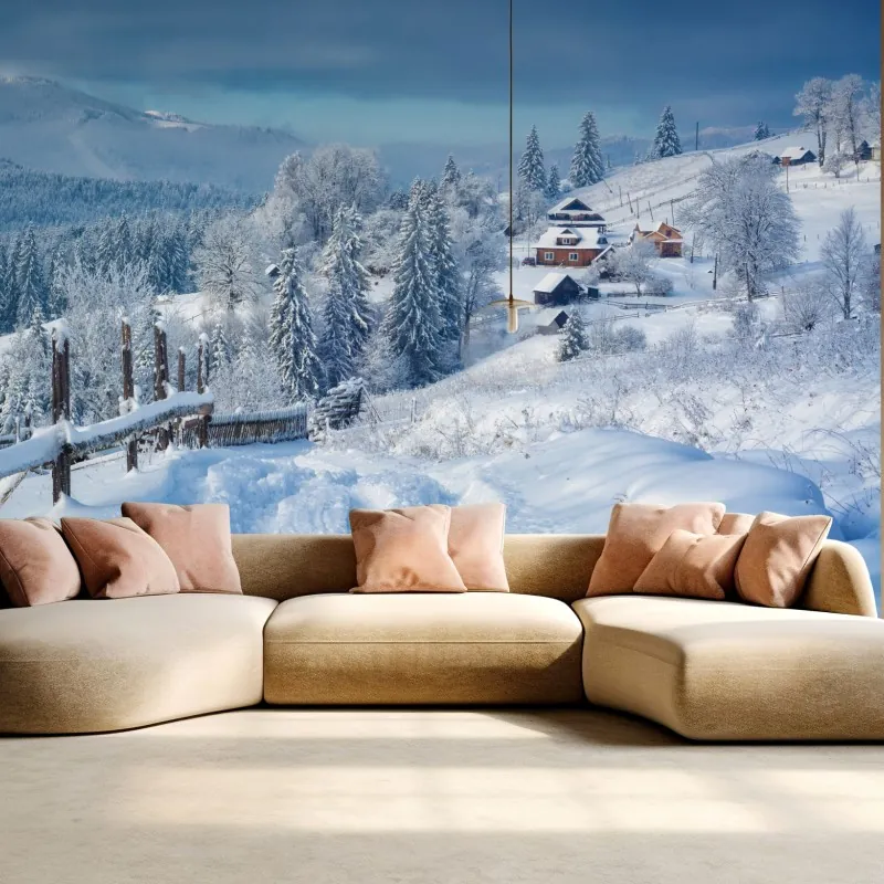 Fototapeta zimowa ścieżka do alpejskiej wioski