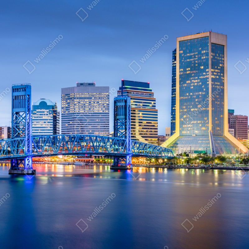 Fototapeta Jacksonville panorama miasta o zmierzchu – Wallissimo® Fototapeta Jacksonville panorama miasta o zmierzchu – Wallissimo®