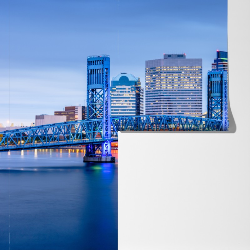 Fototapeta Jacksonville panorama miasta o zmierzchu – Wallissimo® Fototapeta Jacksonville panorama miasta o zmierzchu – Wallissimo®