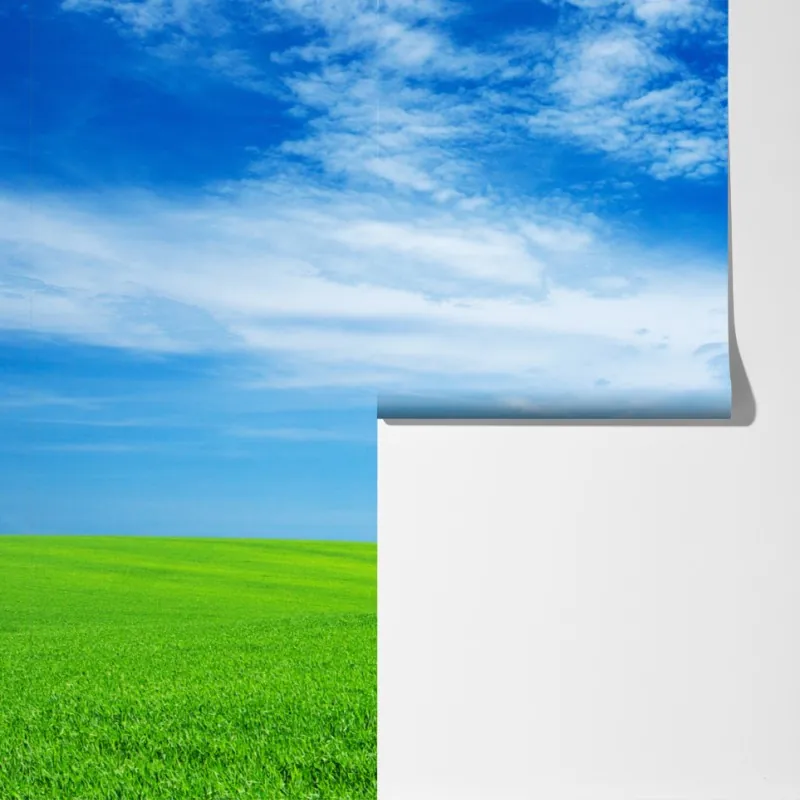 Fototapeta zielona łąka pod błękitnym niebem – Wallissimo® Fototapeta zielona łąka pod błękitnym niebem – Wallissimo®