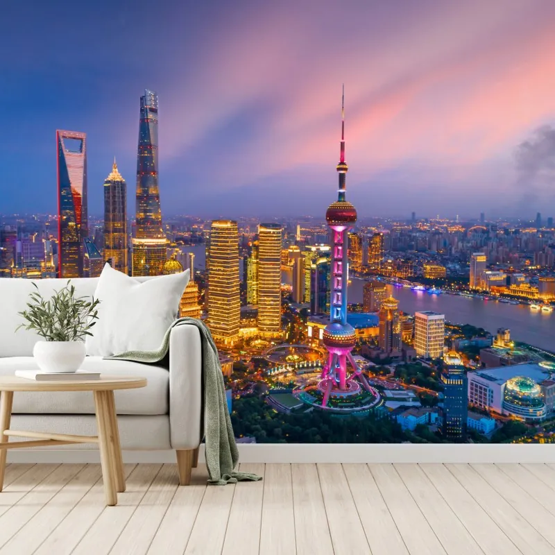 Fototapeta Szanghaj nocna panorama miasta