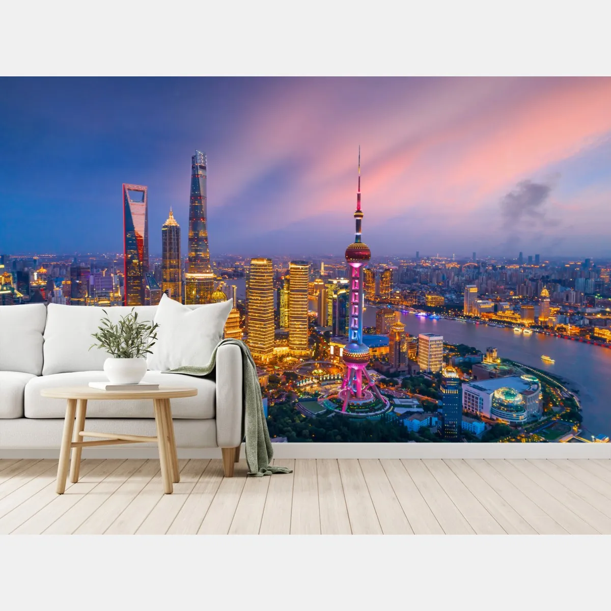 Fototapeta Szanghaj nocna panorama miasta – Wallissimo® Fototapeta Szanghaj nocna panorama miasta – Wallissimo®