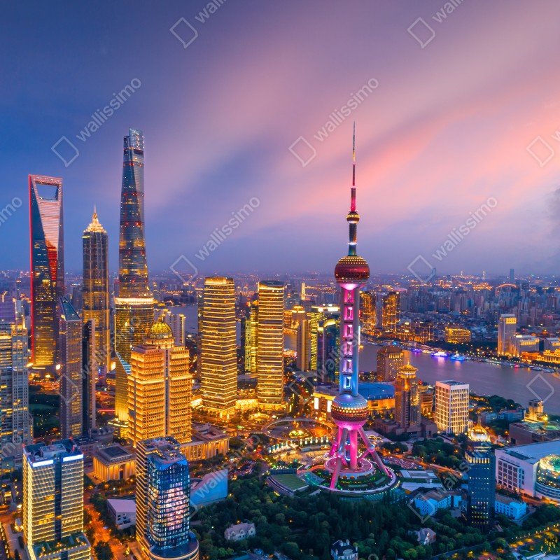 Fototapeta Szanghaj nocna panorama miasta – Wallissimo® Fototapeta Szanghaj nocna panorama miasta – Wallissimo®