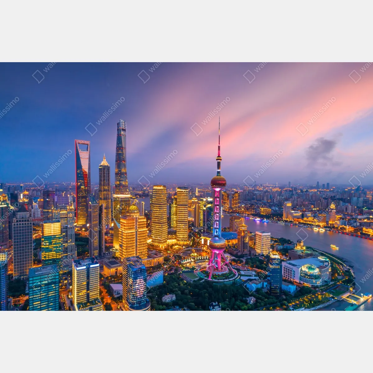 Fototapeta Szanghaj nocna panorama miasta – Wallissimo® Fototapeta Szanghaj nocna panorama miasta – Wallissimo®