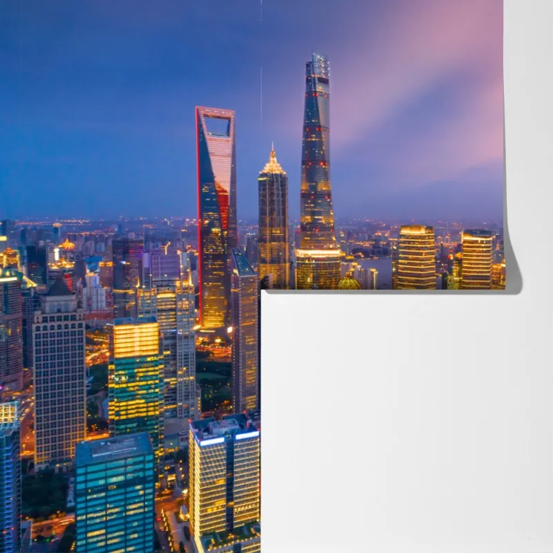 Fototapeta Szanghaj nocna panorama miasta – Wallissimo® Fototapeta Szanghaj nocna panorama miasta – Wallissimo®