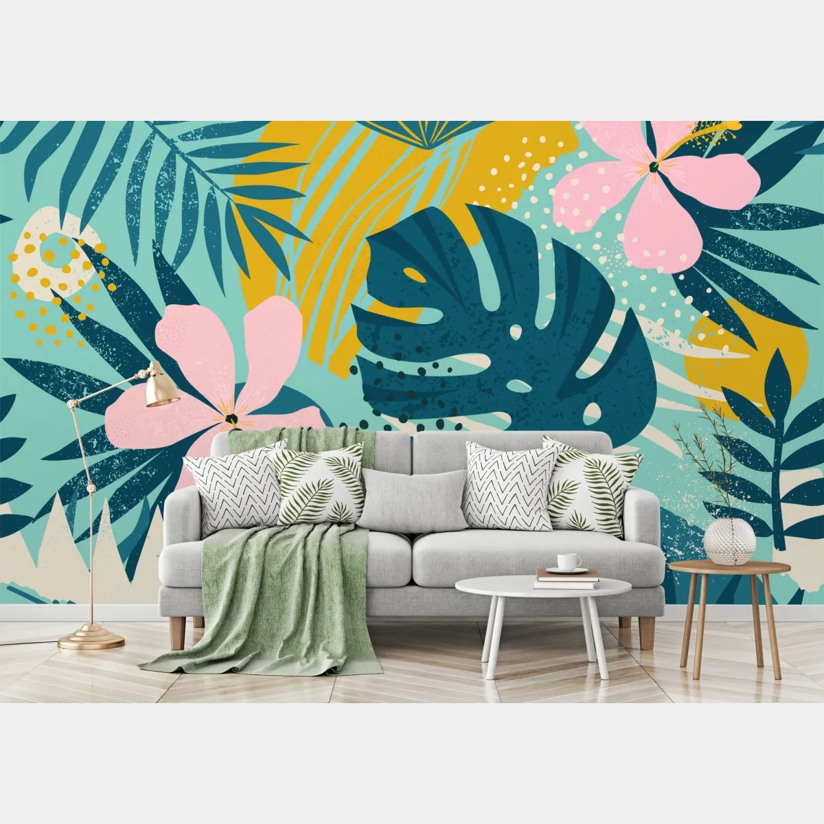 Fototapeta tropikalne liście i kwiaty – Wallissimo® Fototapeta tropikalne liście i kwiaty – Wallissimo®