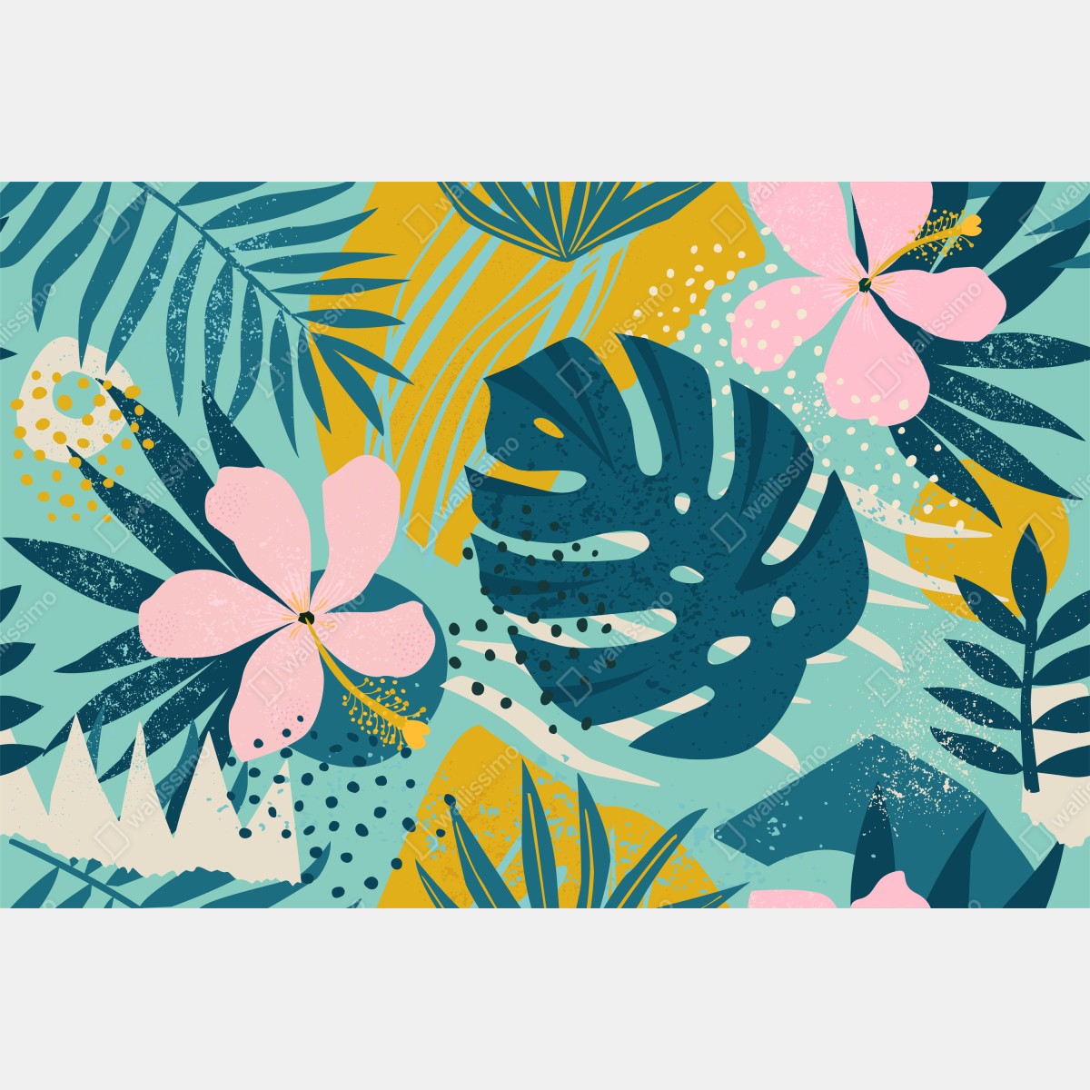 Fototapeta tropikalne liście i kwiaty – Wallissimo® Fototapeta tropikalne liście i kwiaty – Wallissimo®