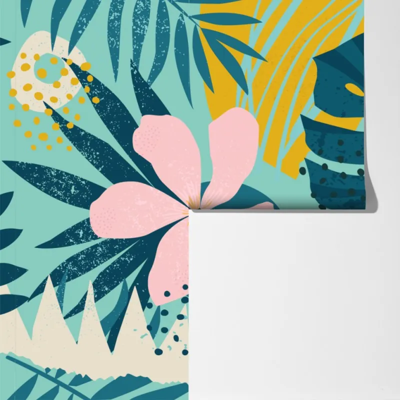 Fototapeta tropikalne liście i kwiaty – Wallissimo® Fototapeta tropikalne liście i kwiaty – Wallissimo®