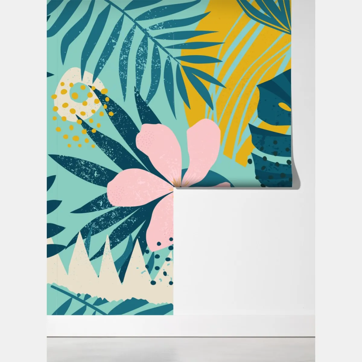 Fototapeta tropikalne liście i kwiaty – Wallissimo® Fototapeta tropikalne liście i kwiaty – Wallissimo®