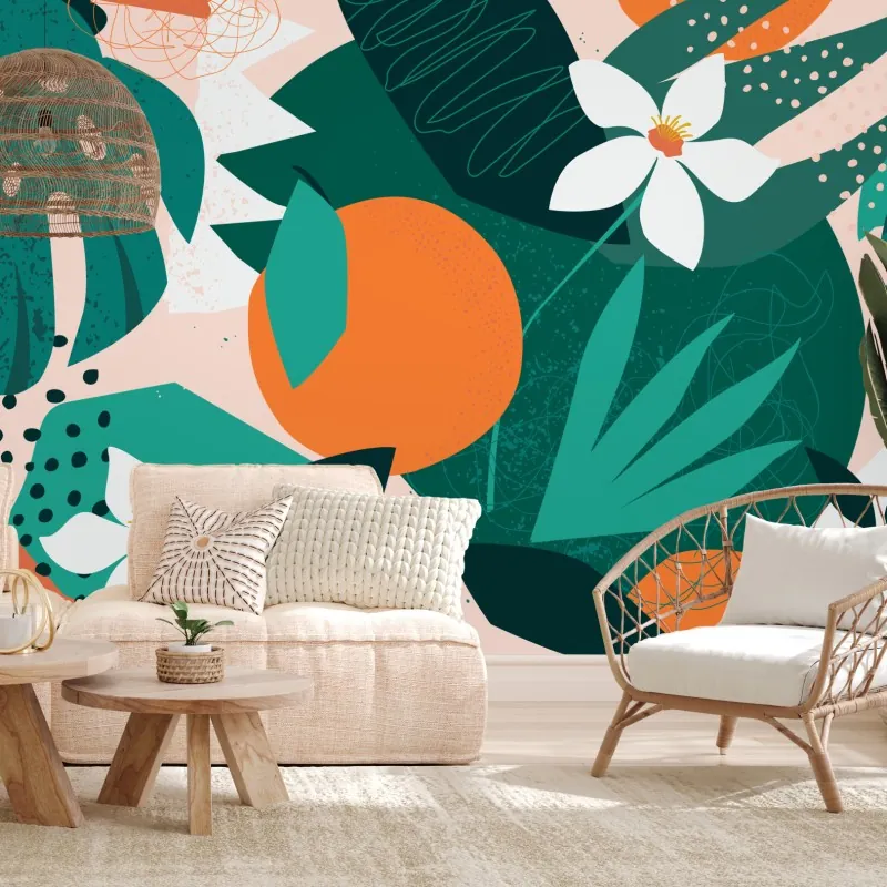 Fototapeta tropikalne liście i cytrusowa ilustracja