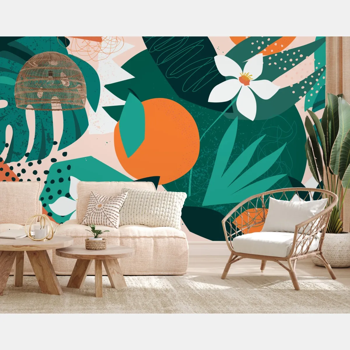 Fototapeta tropikalne liście i cytrusowa ilustracja – Wallissimo® Fototapeta tropikalne liście i cytrusowa ilustracja – Wallissimo®