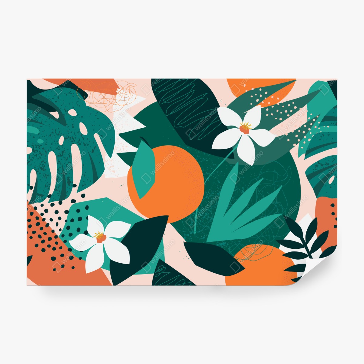 Fototapeta tropikalne liście i cytrusowa ilustracja – Wallissimo® Fototapeta tropikalne liście i cytrusowa ilustracja – Wallissimo®