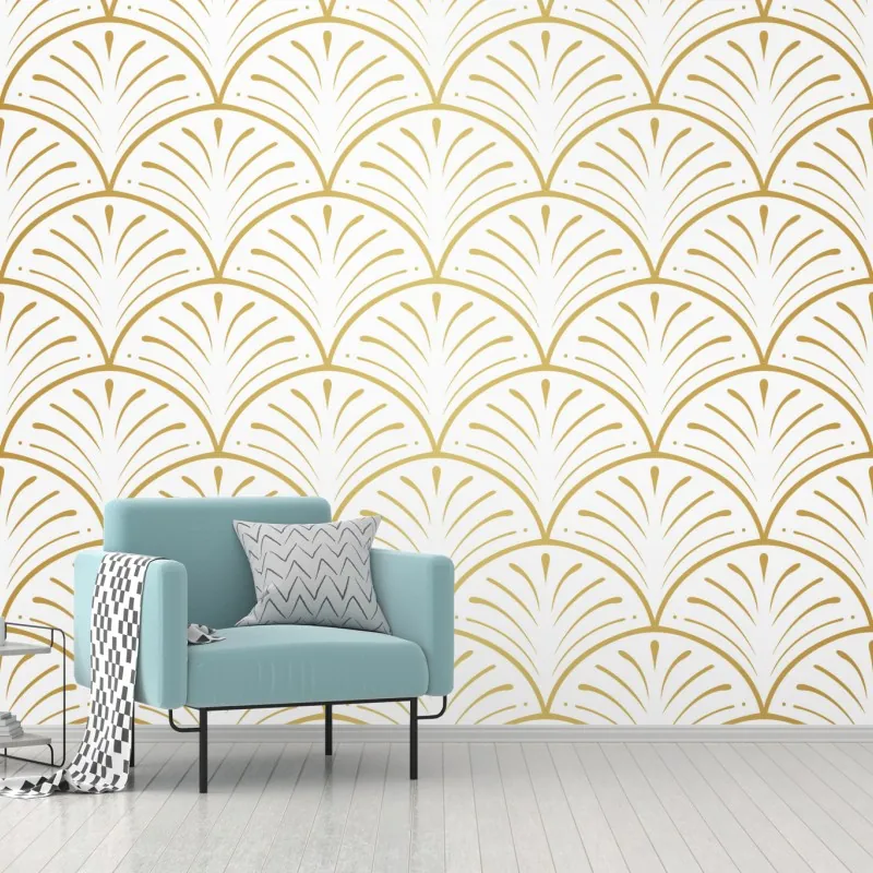 Fototapeta złoty wzór art deco w stylu wachlarza