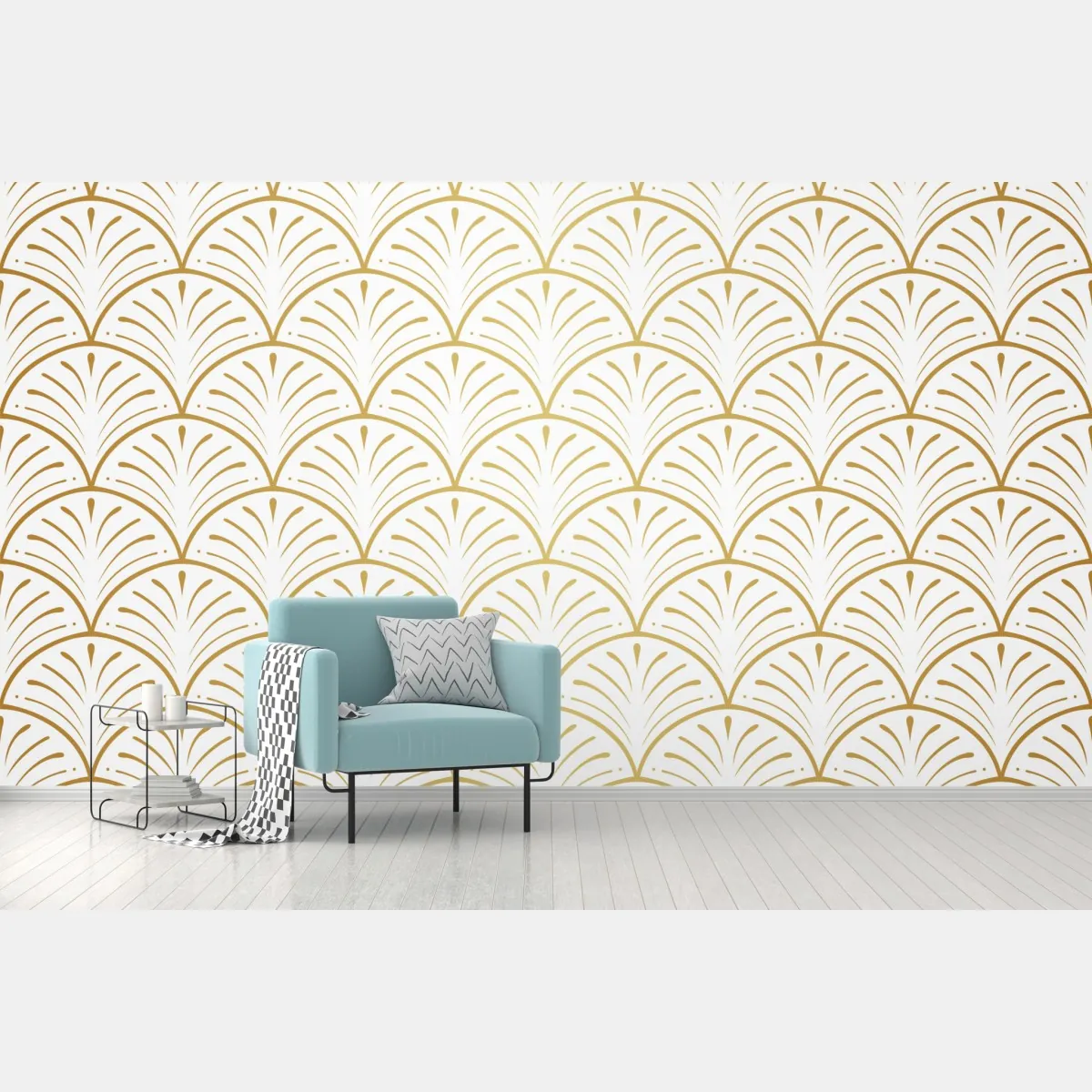 Fototapeta złoty wzór art deco w stylu wachlarza – Wallissimo® Fototapeta złoty wzór art deco w stylu wachlarza – Wallissimo®