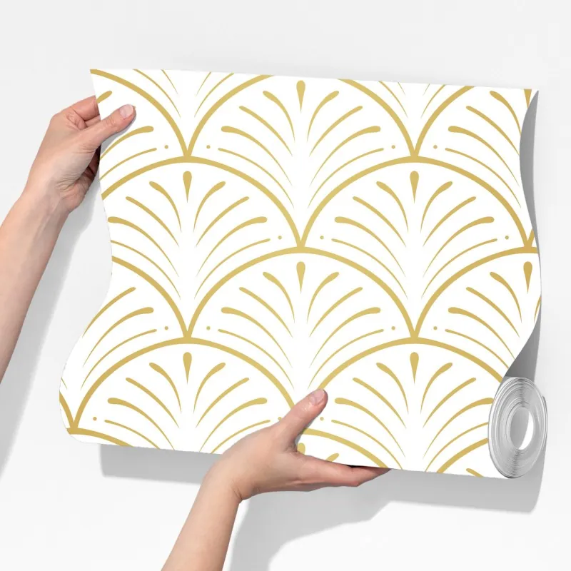 Fototapeta złoty wzór art deco w stylu wachlarza – Wallissimo® Fototapeta złoty wzór art deco w stylu wachlarza – Wallissimo®