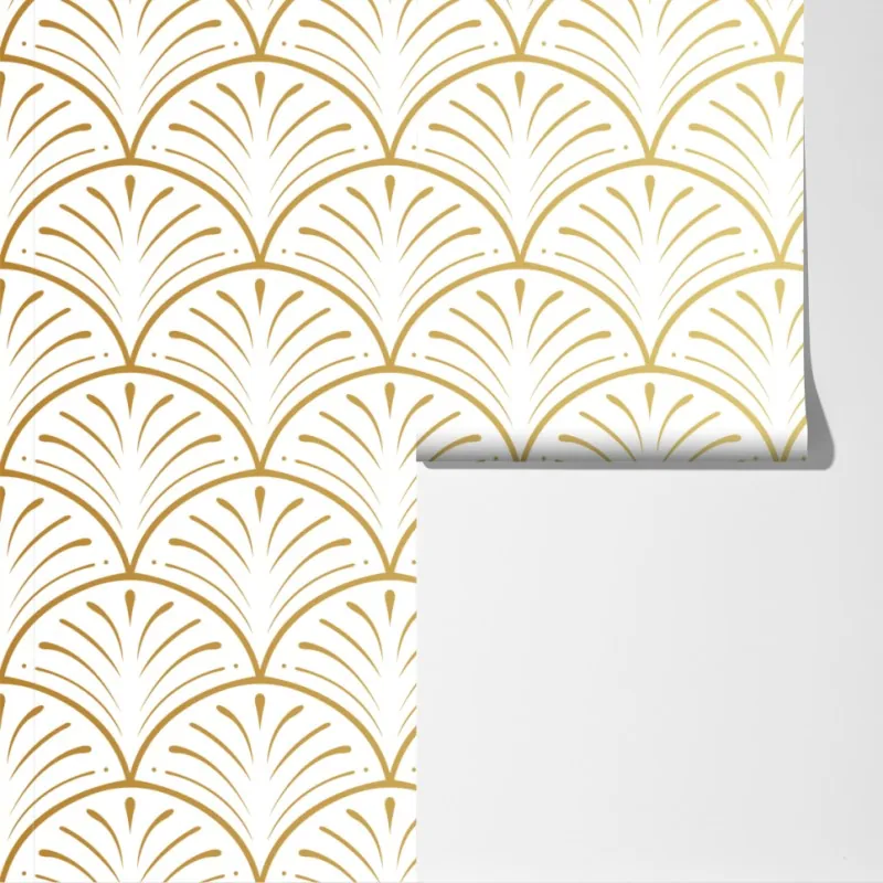 Fototapeta złoty wzór art deco w stylu wachlarza – Wallissimo® Fototapeta złoty wzór art deco w stylu wachlarza – Wallissimo®
