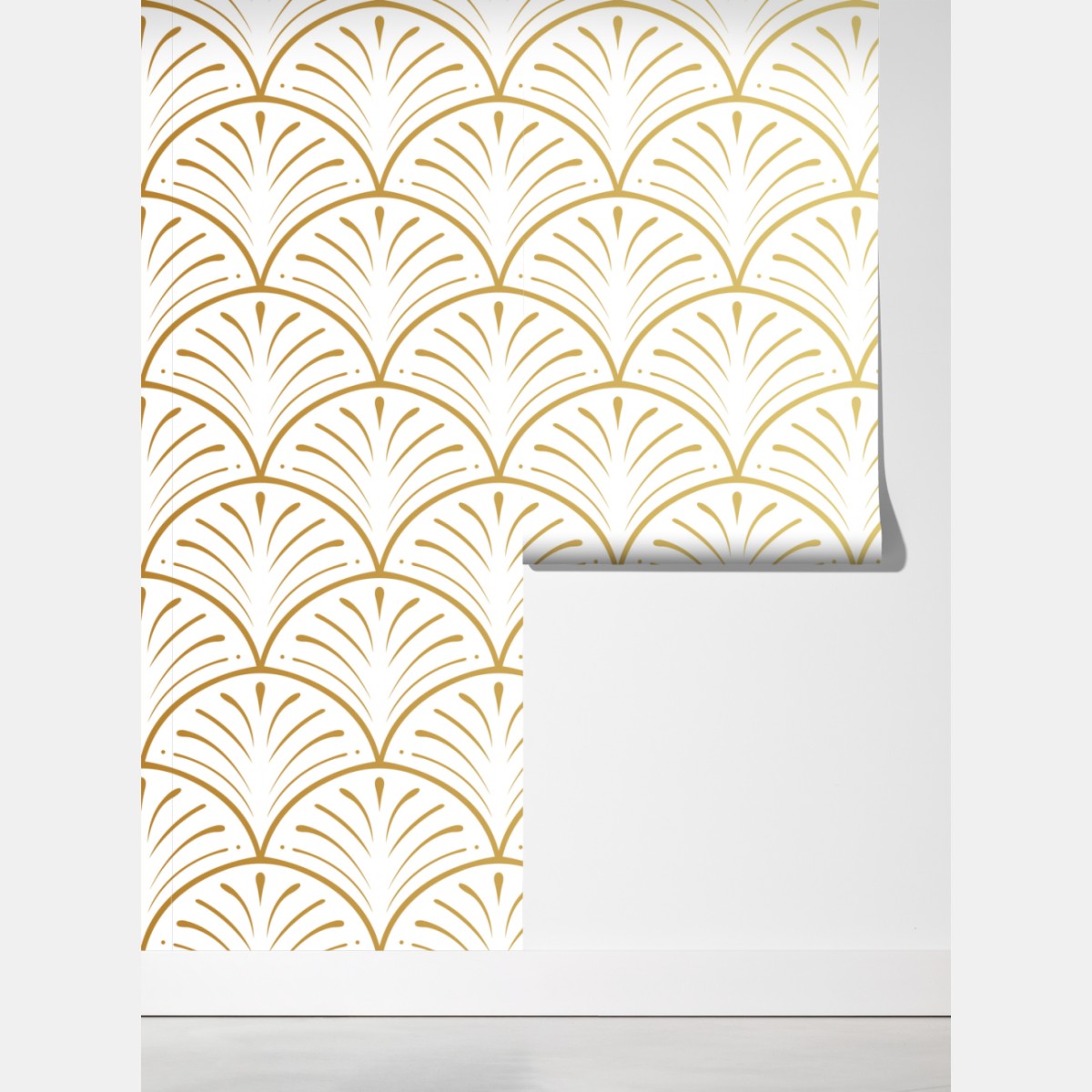 Fototapeta złoty wzór art deco w stylu wachlarza – Wallissimo® Fototapeta złoty wzór art deco w stylu wachlarza – Wallissimo®