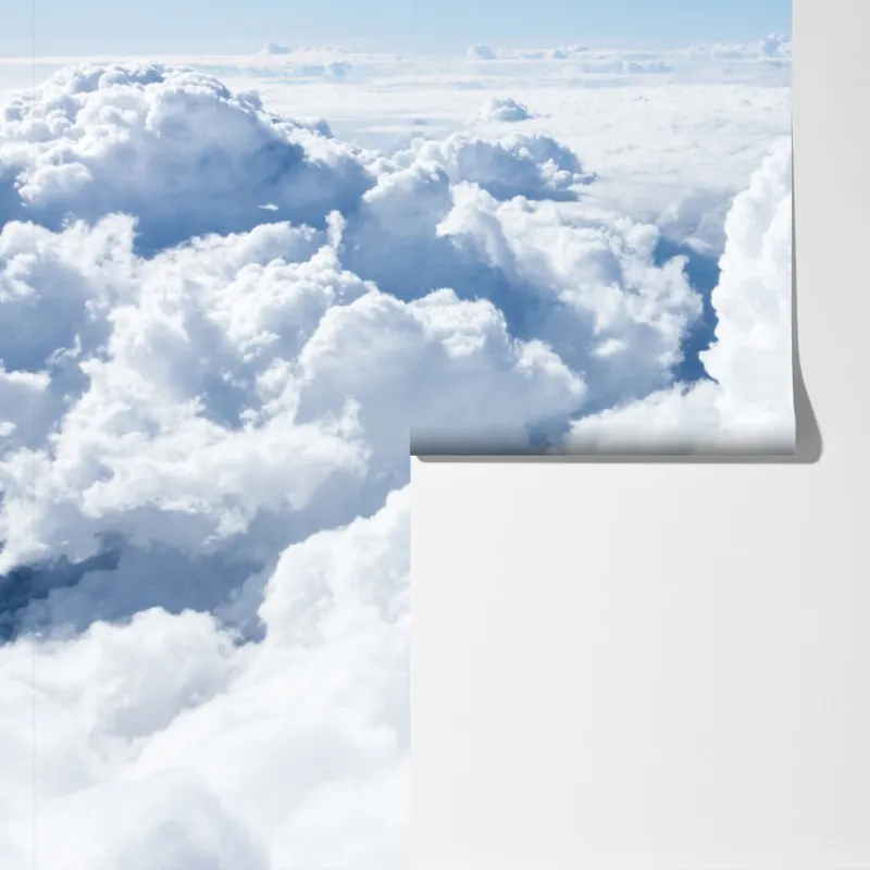 Fototapeta widok z lotu ptaka: miękkie chmury i błękitne niebo – Wallissimo® Fototapeta widok z lotu ptaka: miękkie chmury i błękitne niebo – Wallissimo®