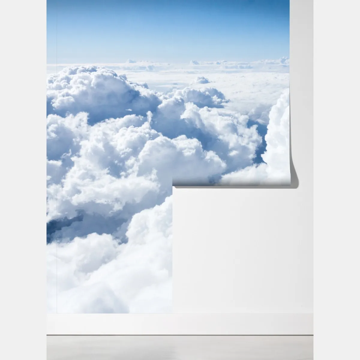 Fototapeta widok z lotu ptaka: miękkie chmury i błękitne niebo – Wallissimo® Fototapeta widok z lotu ptaka: miękkie chmury i błękitne niebo – Wallissimo®