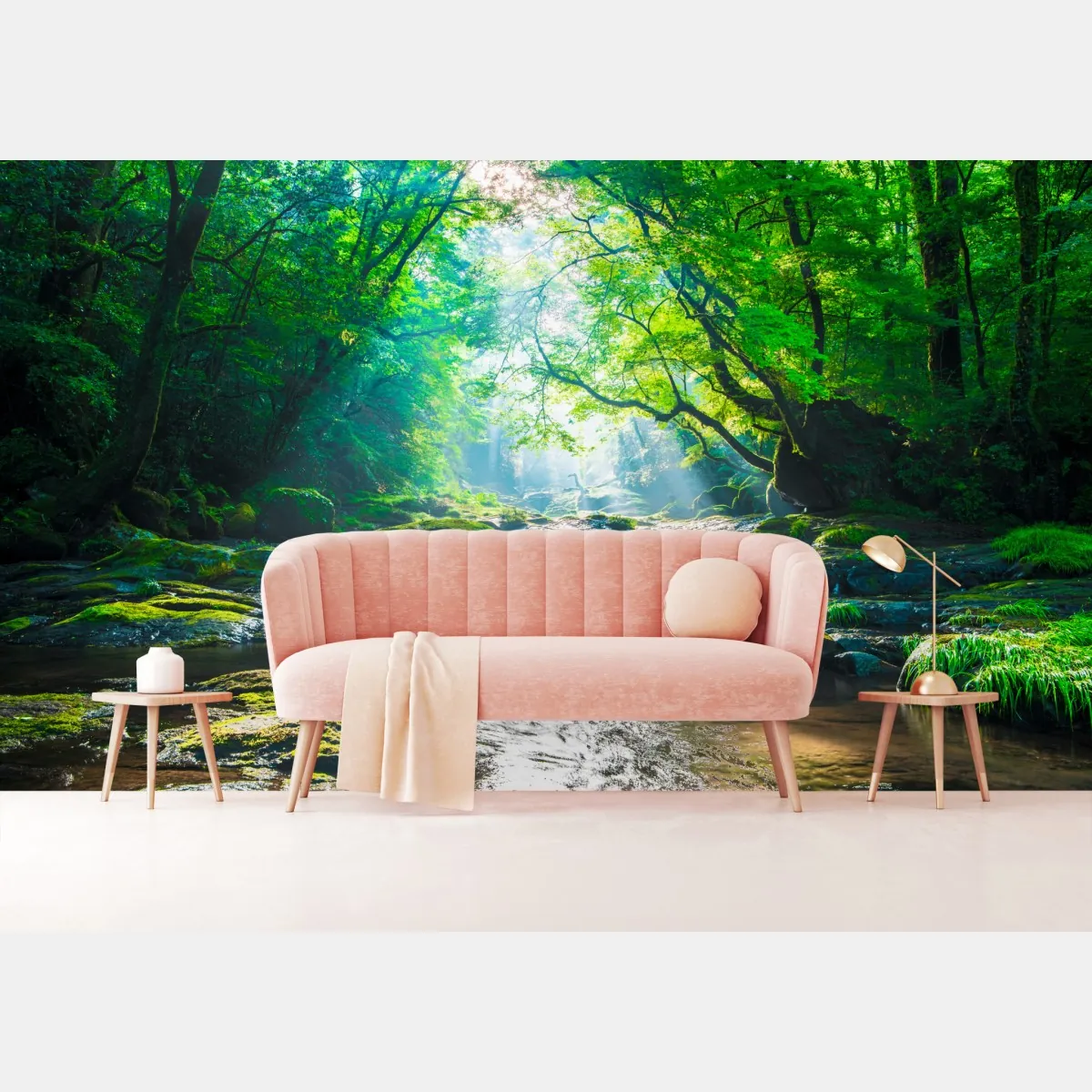 Fototapeta słoneczny leśny strumień z mchem – Wallissimo® Fototapeta słoneczny leśny strumień z mchem – Wallissimo®