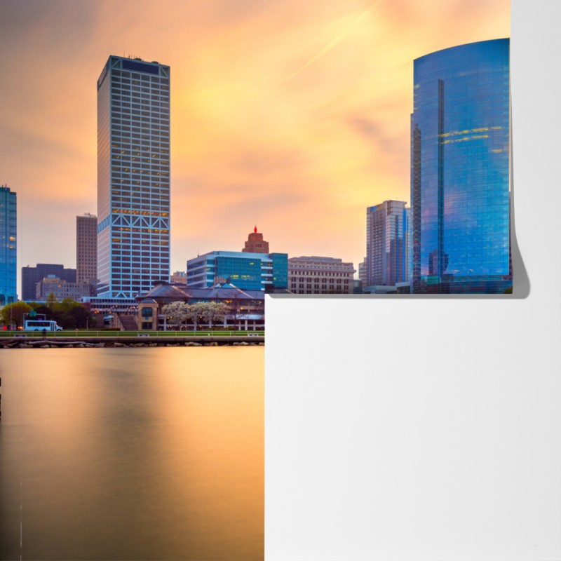 Fototapeta Milwaukee panorama miasta o zmierzchu – Wallissimo® Fototapeta Milwaukee panorama miasta o zmierzchu – Wallissimo®