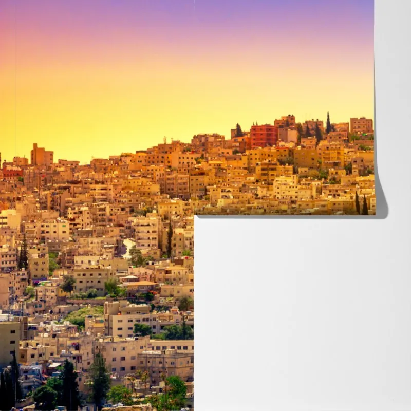 Fototapeta złota panorama Ammanu z antycznymi kolumnami – Wallissimo® Fototapeta złota panorama Ammanu z antycznymi kolumnami – Wallissimo®