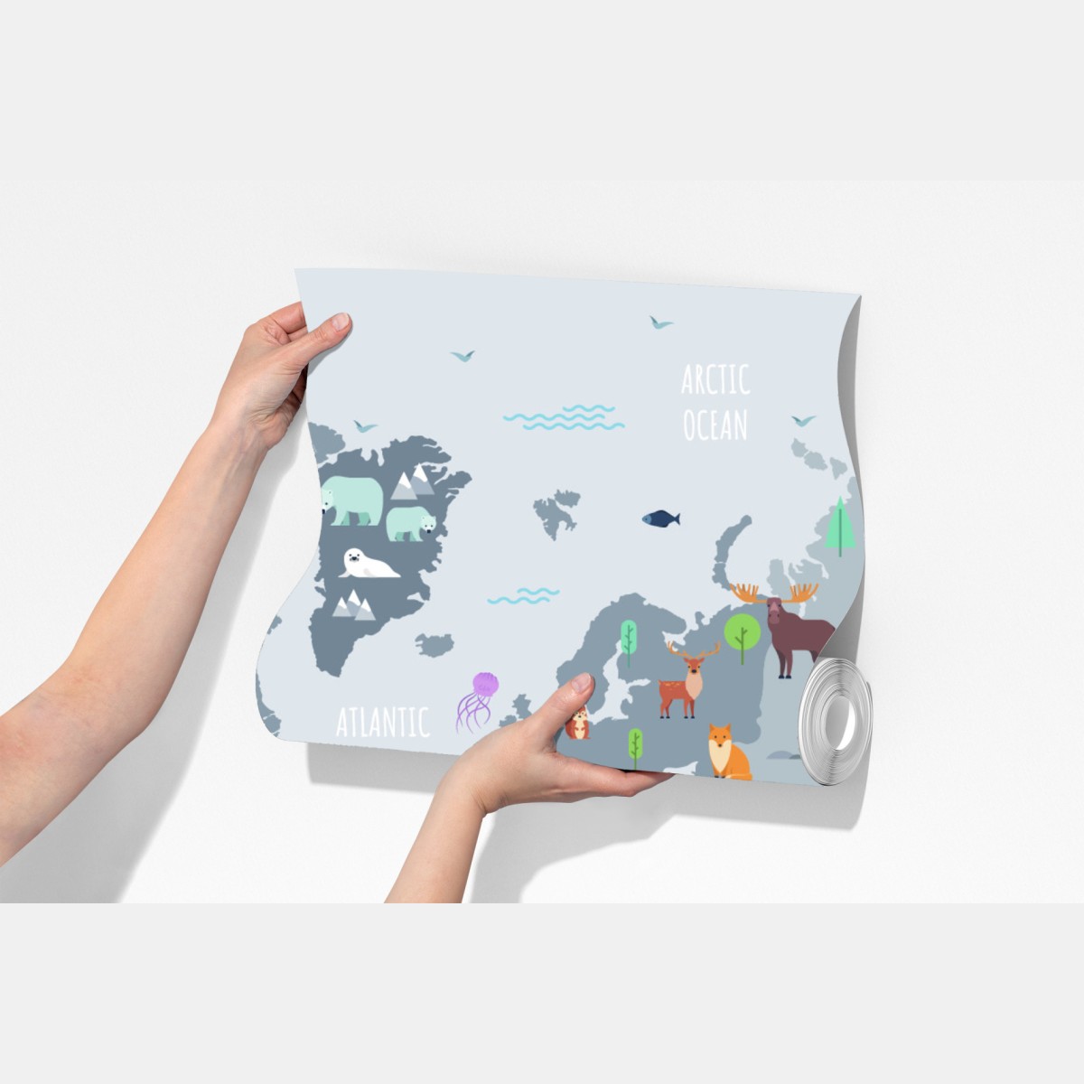 Fototapeta mapa świata ze zwierzętami w pastelowych kolorach – Wallissimo® Fototapeta mapa świata ze zwierzętami w pastelowych kolorach – Wallissimo®