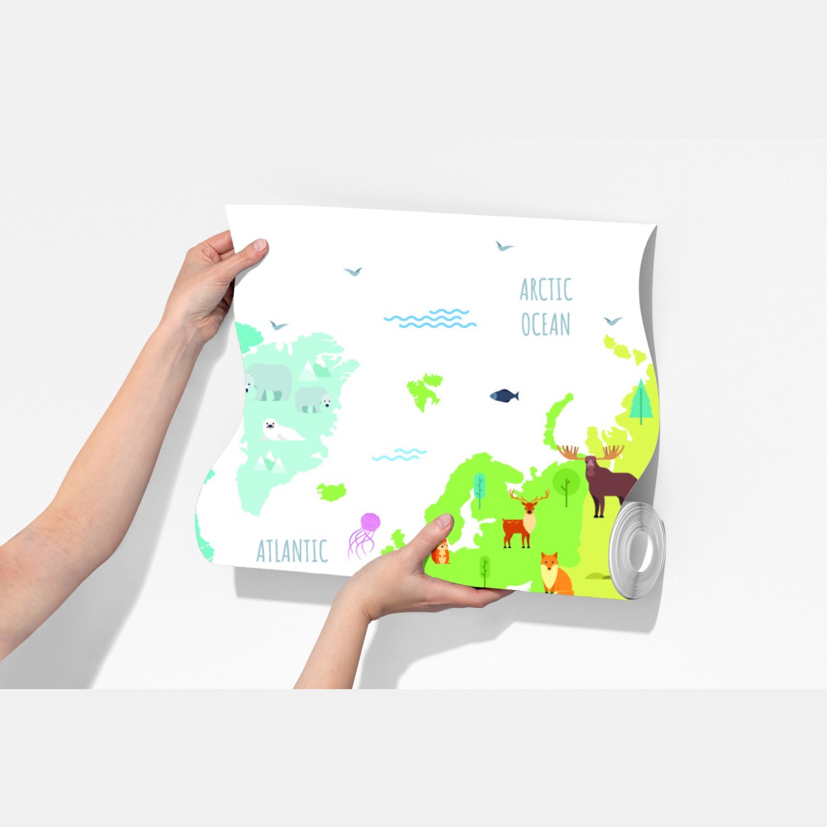 Fototapeta ilustrowana mapa świata ze zwierzętami – Wallissimo® Fototapeta ilustrowana mapa świata ze zwierzętami – Wallissimo®