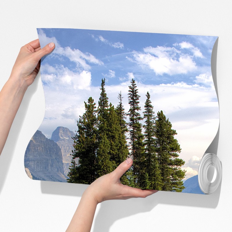 Fototapeta spokojne jezioro alpejskie z wyspą i górami – Wallissimo® Fototapeta spokojne jezioro alpejskie z wyspą i górami – Wallissimo®